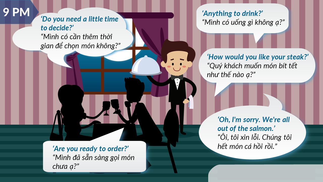 Những câu tiếng Anh mà nhân viên phục vụ nói khi thực khách gọi món